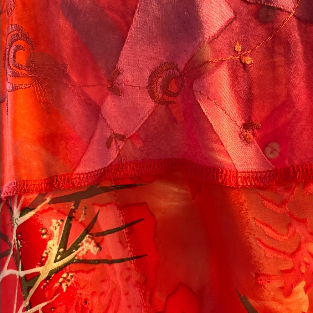 Chico's Vibrant Red and Orange Silk Semi Sheer Blouse - Picture 4 of 4